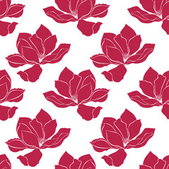 Viva Magenta color of the year 2023 pattern with magnolia . Vector illustration