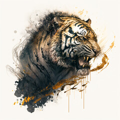 Ink painting of tiger portrait