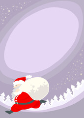 プレゼントの袋を担いで走るサンタクロースの背景