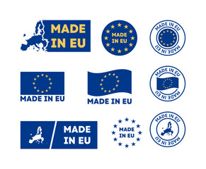 Made in eu labels, signs. European product template. Vector EP 10