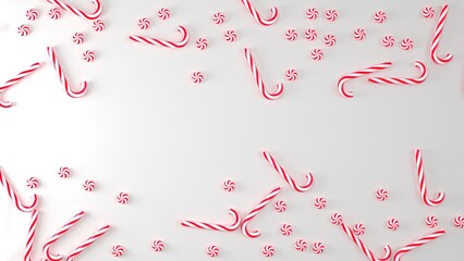 3D Candy Canes Holiday Background With Copy Space