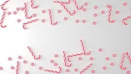 3D Candy Canes Holiday Background With Copy Space