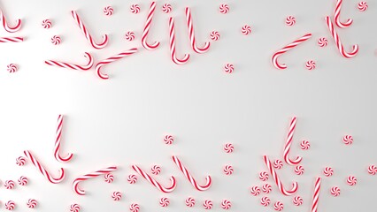 3D Candy Canes Holiday Background With Copy Space