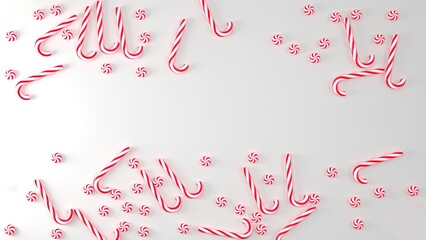 3D Candy Canes Holiday Background With Copy Space