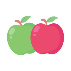 Fresh red and green apple cartoon vector . Simple flat design apple fruit. Vegetarian and ecology food. Healthy food. Sweet apple. Tropical fruits.