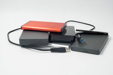 Group of external hard drives