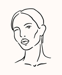 Women face illustration. Hand drawn art in ink line style.
