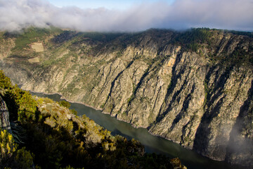 Cañon del Sil. Dramatic landscape view of the Canyon of Sil in Ribeira Sacra, well know area for...