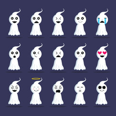 Cute ghost cartoon halloween characters funny spooks and different emotions
