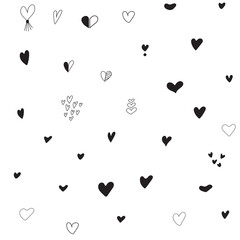 Black and white hearts vector seamless pattern. Heart doodles texture. Valentine's Day. Heart background.