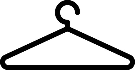 Black fashion store outline symbol, flat shirt cloth hanger icon isolated on white background, closet fitting room icon