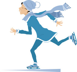 Skating young woman illustration.
Winter sport. Skating young woman in blue clothes. Isolated on white background
