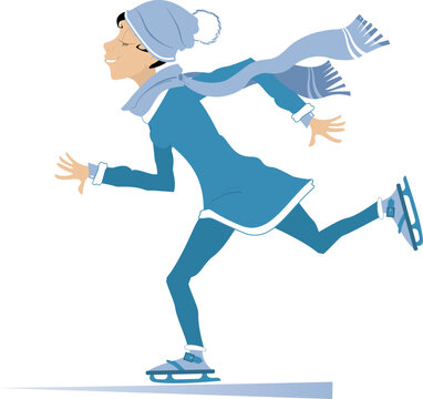 woman ice skating blue outfit clip art preview
