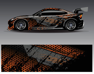 Car wrap design concept. Abstract racing background for wrapping vehicles  race cars  cargo van  pickup trucks  and racing livery. © Gib