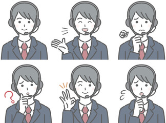 若い男性オペレーターの色々な表情