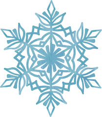 Blue watercolor snowflake on a transparent background, PNG