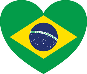 Brazil flag in heart shape isolated  on  transparent  background