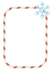 Candy cane frame. Christmas striped rectangle border isolated on white background. Size A4. Vector illustration.