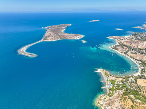 Aerial drone view İzmir Fo&ccedil;a Turkey, Orak island