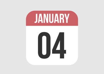 4 january icon isolated on background. January vector for day of week and month in red.
