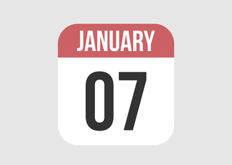 Fototapeta premium 7 january icon isolated on background. January vector for day of week and month in red.