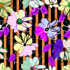 Gordijnen abstract background composition with flowers, leaves, stripes, paint strokes and splashes © Kirsten Hinte