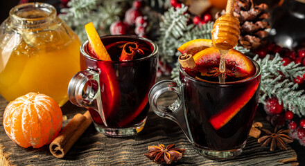 mulled wine, Traditional hot drink or beverage, festive cocktail, Long banner format