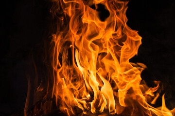 Burning flame or fire isolated on black background.