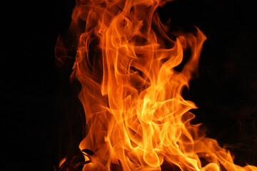 Burning flame or fire isolated on black background.