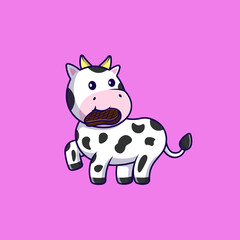 Obraz na płótnie Canvas Cute Cow Bite Steak Meat Cartoon Vector Icons Illustration. Flat Cartoon Concept. Suitable for any creative project.