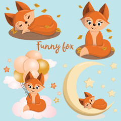 Cute fox. Funny illustration of a sleeping fox. Baby Hare