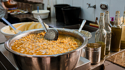 Pot of chickpea beans for making hummus in Israel