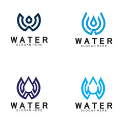 Initial Letter W Drop Water Mineral Aqua Liquid Oil Blue Modern Logo Design