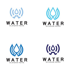 Initial Letter W Drop Water Mineral Aqua Liquid Oil Blue Modern Logo Design