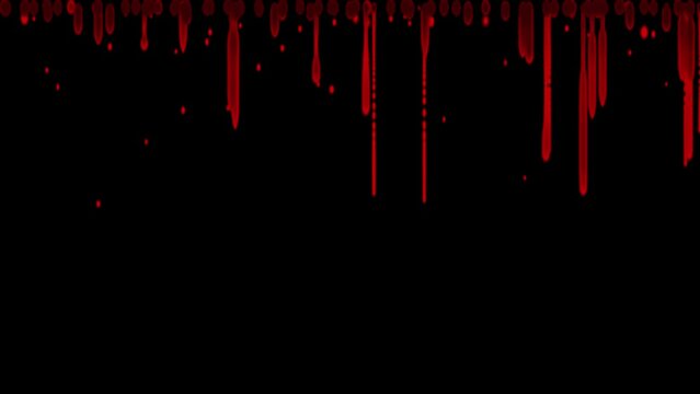 Red Blood dripping. down along the screen isolated with alpha channel included.
