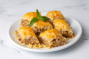 Traditional Turkish dessert; Handmade walnut baklava. Turkish name; cevizli baklava