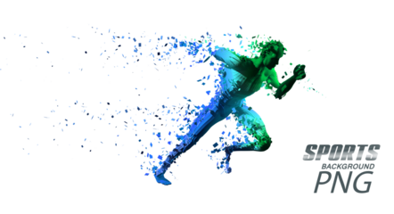 Sport transparent backgrounds. Concept of a low poly running man. 3d render of the geometric runner.