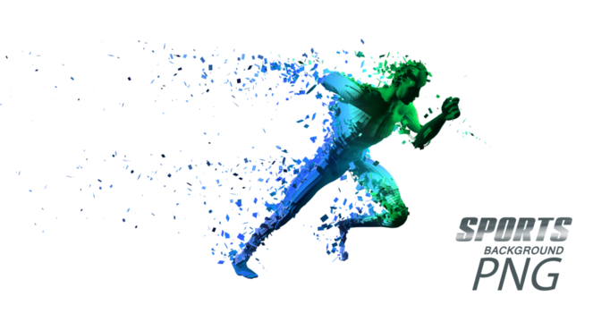 Sport  transparent backgrounds. Concept of a low poly running man. 3d render of the geometric runner.	