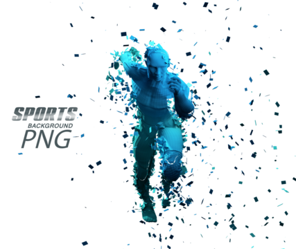 Sport  transparent backgrounds. Concept of a low poly running man. 3d render of the geometric runner.	