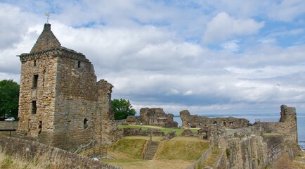Fototapeta na wymiar The ruins of St Andrews Castle standing near the sea in Scotland