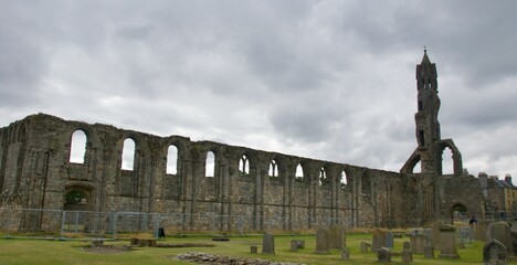 Ruins of St Andrews Cathedral still standing in St Andrews, Scotland