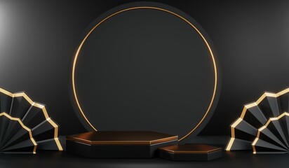 3D rendering of blank product background for cream cosmetics Modern black podium background