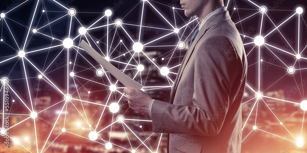 Poster concept of modern business networking that connect and cooperate people
