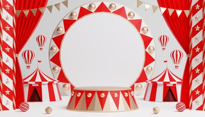 3d Carnival podium with many rides and shops circus tent 3d illustration  © Siam Vector