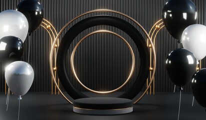 3D rendering of blank product background for cream cosmetics Modern black podium background