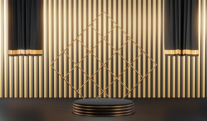 Obraz premium 3D rendering of blank product background for cream cosmetics Modern black podium background