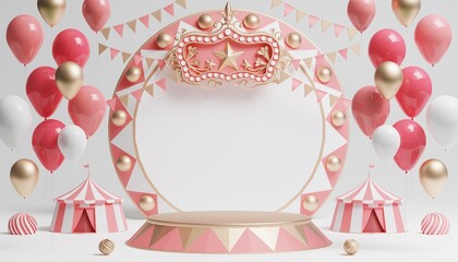 3d Carnival podium with many rides and shops circus tent 3d illustration  © Siam Vector