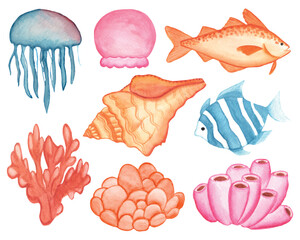 Watercolor Under The Sea Clipart Set