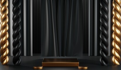 3D rendering of blank product background for cream cosmetics Modern black podium background