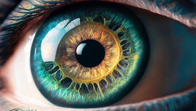 Closeup 3D illustration of a human blue eye for medical design and diagrams, a healthcare concept